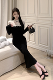 Stylish Black Mermaid Dress with White Lace Detailing