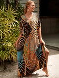 Colorful Striped Bat Sleeve V Neck Summer Dress