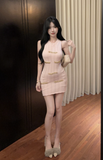 Charming Pink Sleeveless Dress with Gold Chain Accents
