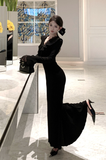 Elegant Long - Sleeve Black Mermaid Dress with Ruffles