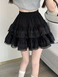 Elastic Waist Lace Decor Tiered Mini Tutu Skirt