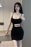 Elegant Sling Mini Dress with Midriff Cut - out Detail