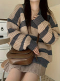 Casual Long Sleeve Striped V Neck Pullover Sweater