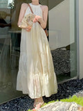 Tiered Maxi Bow Tie Back Ruched Dress