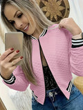 Casual Zip Up Long Sleeve Outerwear Striped Bomber Jacket