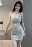 Elegant Sling Mini Dress with Midriff Cut - out Detail