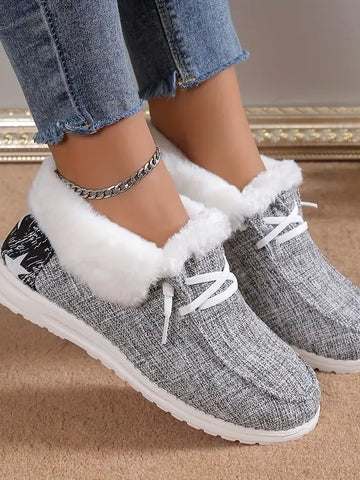 Casual Comfy Faux Fur-Lined Grey Sneakers