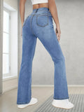 Light Blue Mid-Stretch Slant Pockets Casual Bootcut Jeans