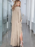 Unique Causal V Neck Long Sleeve Maxi Dress