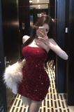Glamorous Strapless Black Sequin Mini Dress for Parties