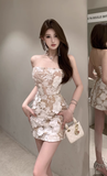 Elegant Strapless Mini Dress with Floral Embroidery