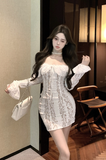 Elegant Off - Shoulder White Dress with Snake Print Lace