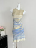 Gradient Blue & Beige Chevron Knitted Bodycon Mini Dress