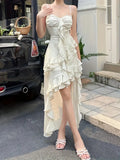 Ruffles Summer Spaghetti Strap Backless Maxi Dress