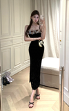 Stylish Sleeveless Black Gown with Lace Detailing