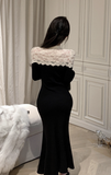 Stylish Black Mermaid Dress with White Lace Detailing