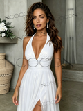 Backless Split A-Line Halter Neck Tulle Wedding Dress