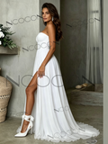 Strapless A-Line Tulle Wedding Dress with Slit