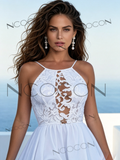 Stunning A-Line Chiffon Halter Wedding Dress Backless Split Train