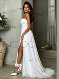 Strapless A-Line Tulle Wedding Dress with Slit