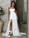 Strapless A-Line Tulle Wedding Dress with Slit