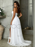 Strapless A-Line Tulle Wedding Dress with Slit