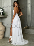 Backless Split A-Line Halter Neck Tulle Wedding Dress