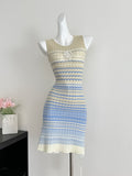 Gradient Blue & Beige Chevron Knitted Bodycon Mini Dress