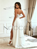 Sweetheart A-Line White Lace Chiffon Wedding Dress with Slit