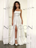 Strapless Satin A-Line Simple Wedding Dress with Side Slit