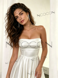 Strapless Satin A-Line Simple Wedding Dress with Side Slit