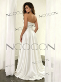 Strapless Satin A-Line Simple Wedding Dress with Side Slit