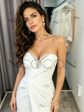 Sweetheart Beaded Sheath Column Satin Wedding Dress with Slit