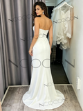 Sweetheart Beaded Sheath Column Satin Wedding Dress with Slit