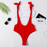 Red Cutout Tie Shoulder Swimsuit