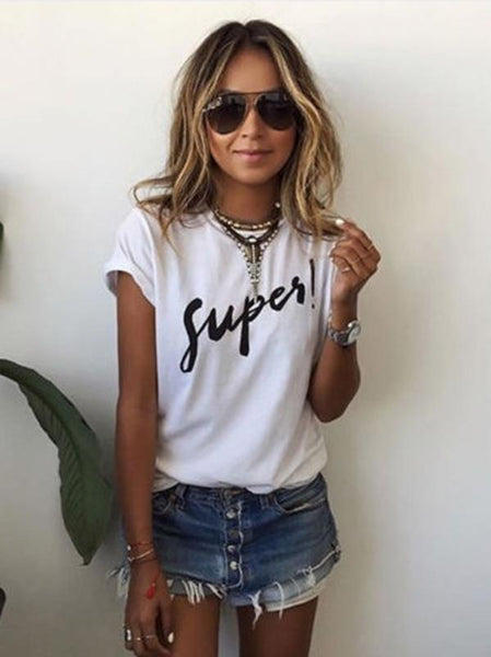 Simple Letter Printed Short T-shirt