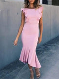 Short Mermaid Backless Solid Midi Dresses