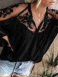 Unique See-through V-neck Lace Blouses&shirts Tops