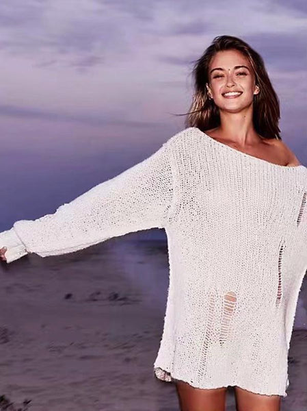 Unique Loose Knit Long Sleeves Sweater Tops