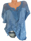 Lace V-Neck Embroidered Batwing Coat with Short Sleeves
