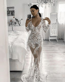 Romantic White Two-pieces Lace Flared-sleeves Evening Dress