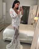 Romantic White Two-pieces Lace Flared-sleeves Evening Dress