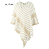KNITWEAR STRIPED TASSEL CLOAK SHAWL COAT