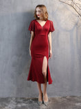 SHEATH V-NECK BAT SLEEVE PARTY DRESS