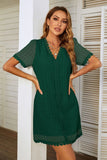 V-NECK SHORT-SLEEVED POLKA-DOT LACE DRESS
