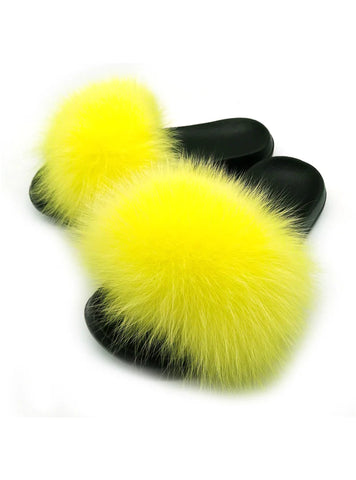 YELLOW FASHION WOMEN FOX FUR REAL FUR SLIPPERS