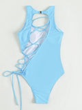SEXY HOLLOW LACE UP ONE PIECE BIKINI