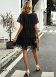 A-LINE SOLID COLOR SHORT SLEEVE DRESS