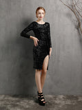 LONG SLEEVE SEQUINS SPLIT PARTY DRESS