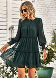 ROUND NECK JACQUARD LONG SLEEVE DRESS